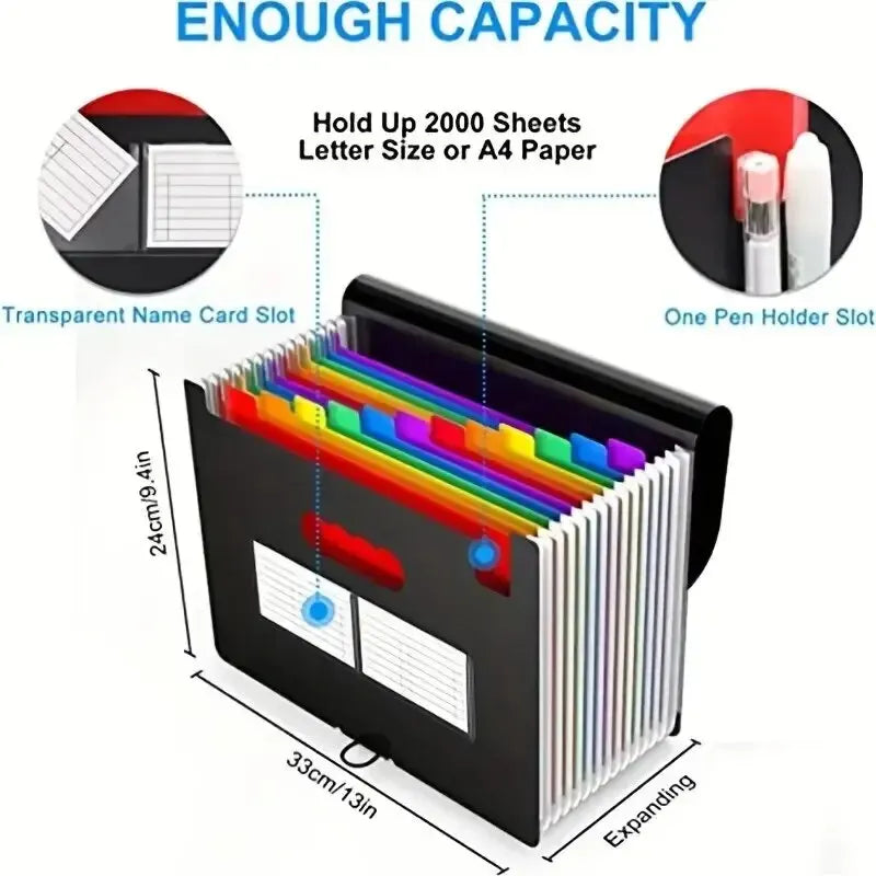 Expanding File Folder 12 Pockets A4 Size Filing Folder Organizer Large Capacity Portable Accordian File Box for Classroom Office Peaceful Pleasures Health and Wellness