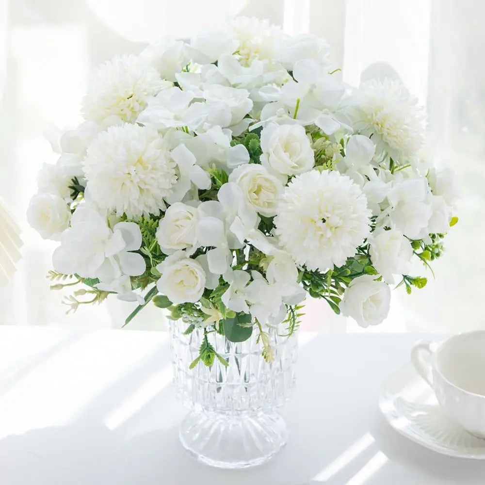 Silk Rose Chrysanthemum Artificial Bouquet – Wedding & Home Decor