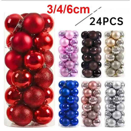 24Pcs 3/4/6CM Christmas Balls Big Ball Christmas Tree Pendant Ornaments for Party Decor 2025 New Year Navidad Gifts Accessory Peaceful Pleasures Health and Wellness