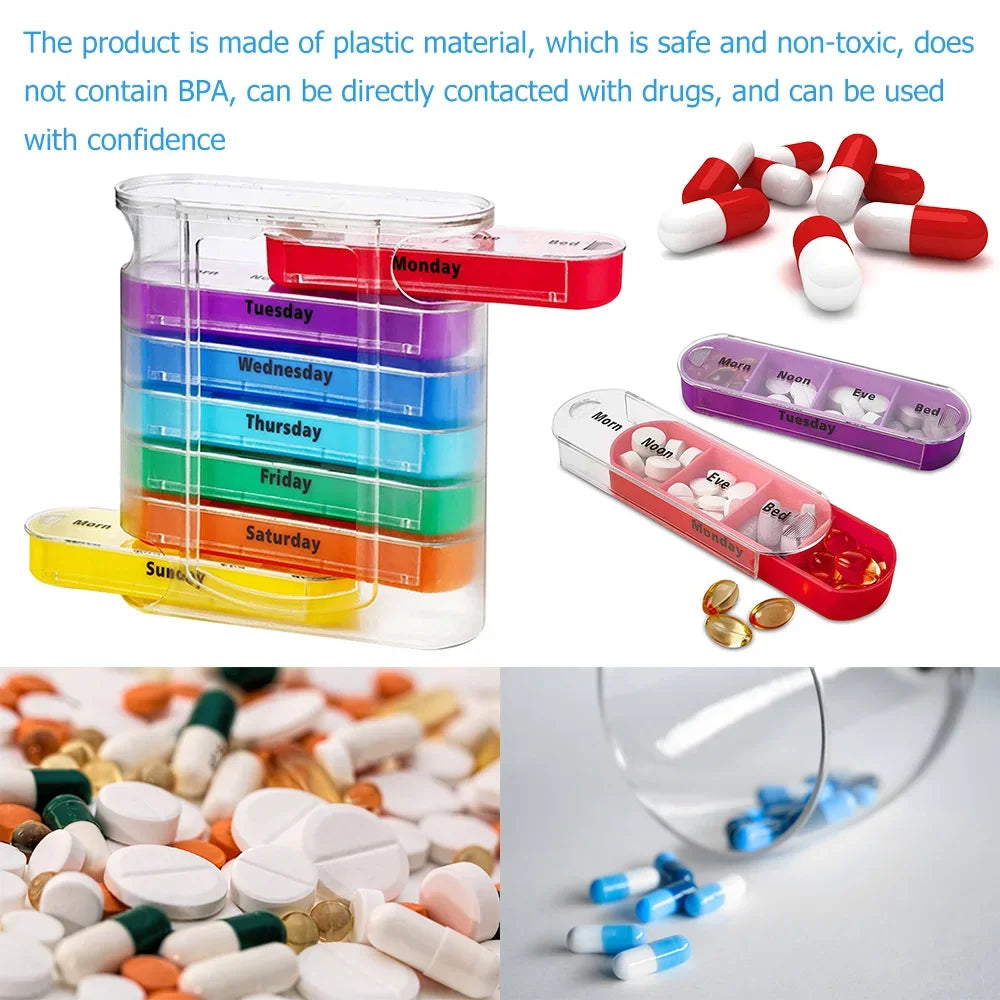 7 Days Pill Medicine Box Weekly Monthly Tablet Holder Storage Organizer Container Case Pill Box Splitters Pharmacy Pill Case Peaceful Pleasures Health and Wellness