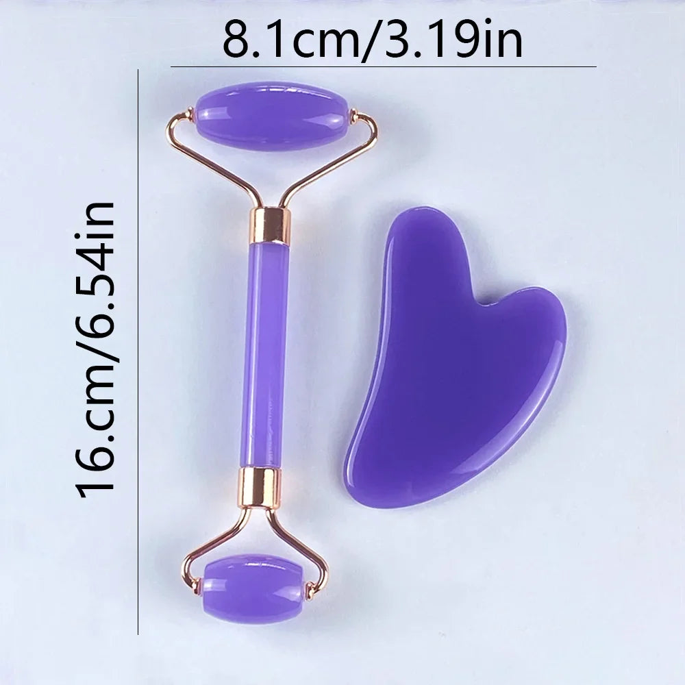 Facial Massage Roller & Gua Sha Scraping Tool Set – 2 Pcs