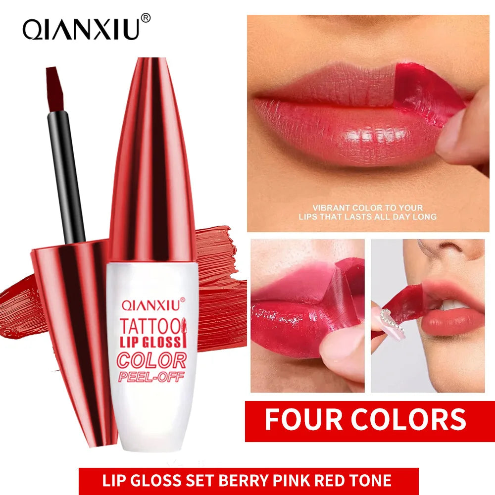 4-Color Peel-Off Lip Gloss | Water-Resistant & Long-Lasting
