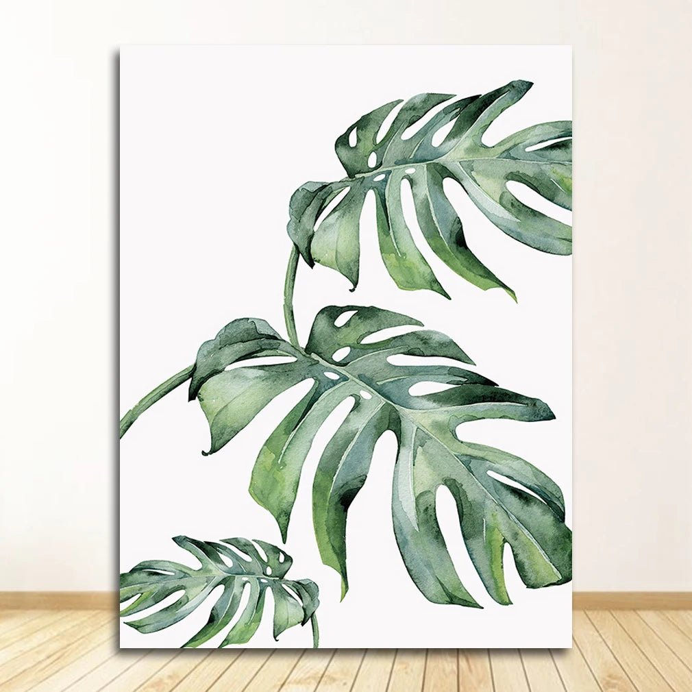 Wall Art Paintings for Living Room Home Decor Scandinavian Style Tropical Plants Poster Green Leaves Decorative Picture Modern Peaceful Pleasures Health and Wellness