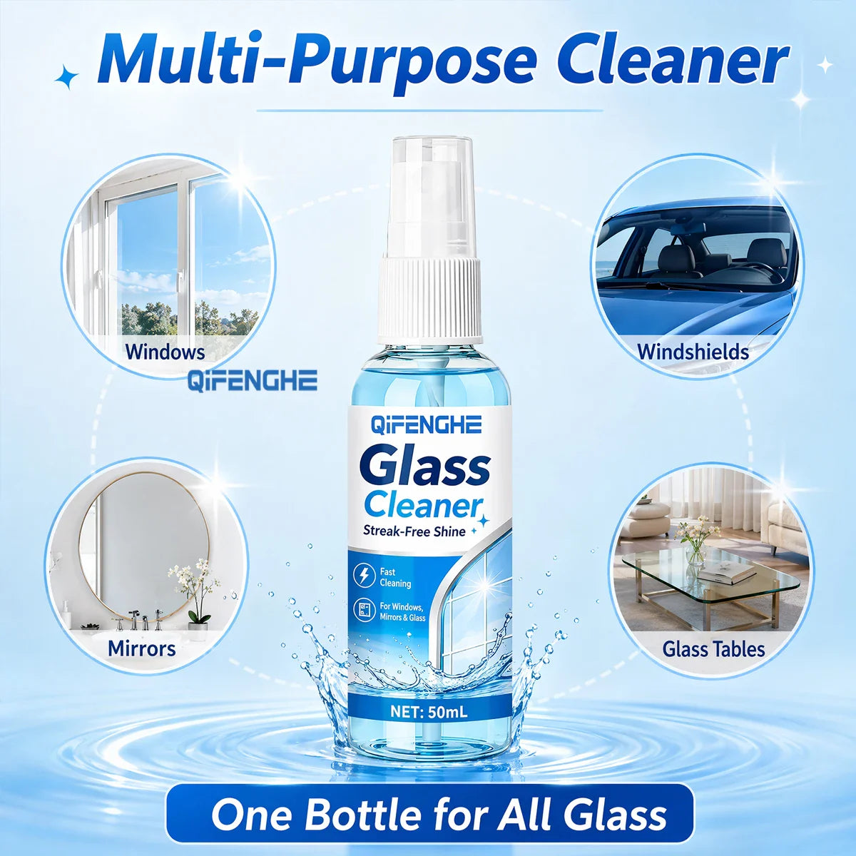 50ml Streak-Free Car Glass Cleaner Spray | Oil Film Remover