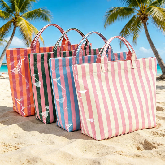 Large Striped PVC Tote Bag – Waterproof Glossy Handbag PVC Tote Bag Peaceful Pleasures Health and Wellness