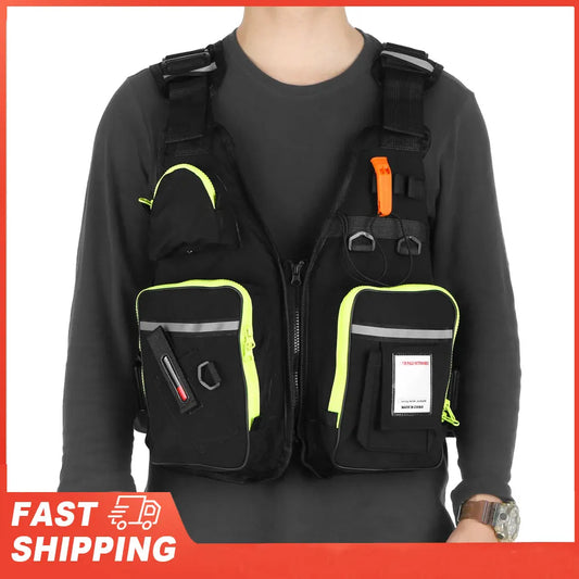 Multi-pockets Fly Fishing Jacket Buoyancy Vest Water Bottle Holder Peaceful Pleasures Health and Wellness