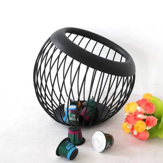 Coffee Pod Metal Holder Large Capacity Ball Shaped Holder Storage Basket Fruit Plate Drain Basket Home Kitchen Storage Basket Peaceful Pleasures Health and Wellness