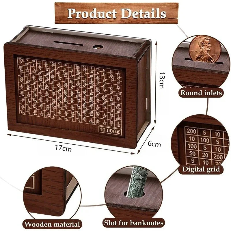 Wooden Money Saving Challenge Box – 1000 to 10000 Piggy Bank