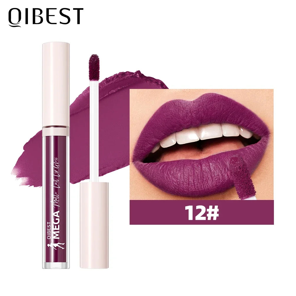 QIBEST 24 Colors Nude Matte Lip Gloss Waterproof Long-lasting Liquid Lipstick Purple Lip Stain Tint Makeup Lip Glaze Cosmetics Peaceful Pleasures Health and Wellness 12