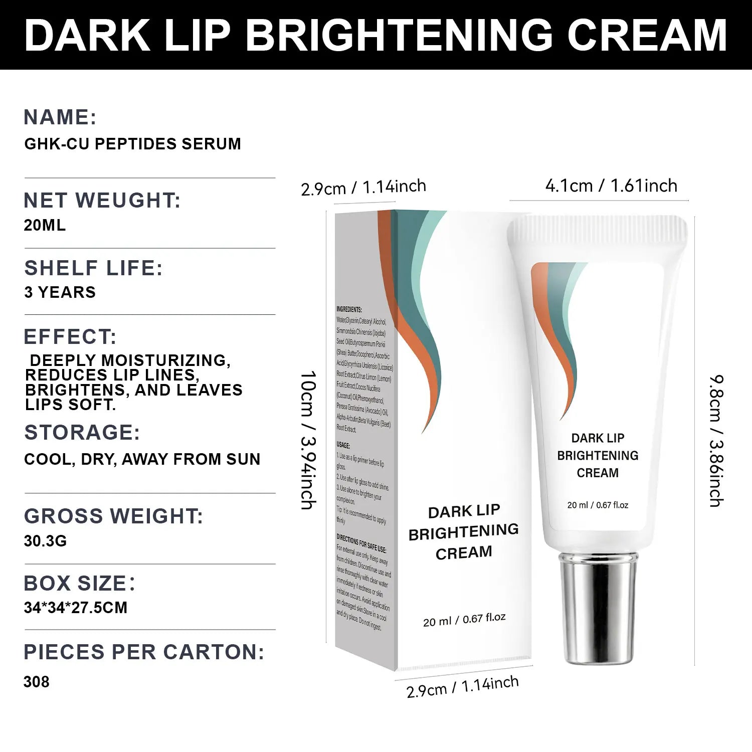 Dark Lip Brightening Cream 20ml/0.67fl oz Gentle Hydrating Lip Care Balm Unisex Lip Primer Lip Tone Enhancer Moisturizing Daily Peaceful Pleasures Health and Wellness