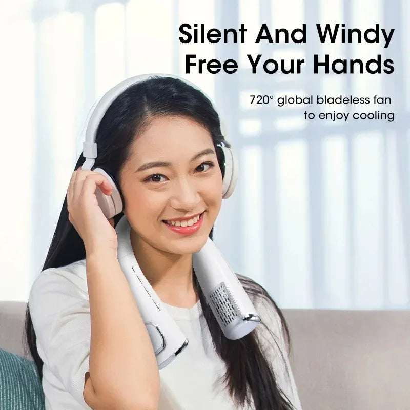Bladeless Hands Free Portable Neck Fan USB Rechargeable 4000mAh Cooling for Outdoor Gym Sports Travel Peaceful Pleasures Health and Wellness