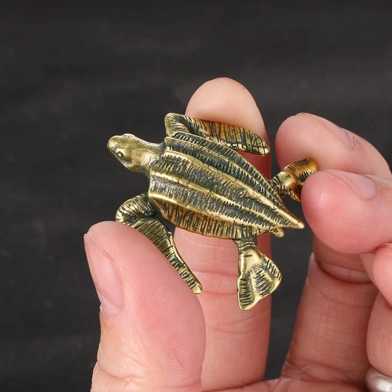 Solid Brass Turtle Mini Ornament Statue Tea Pet Crafts Desktop Animal