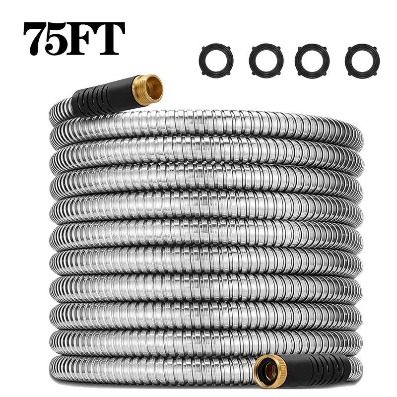 Stainless Steel Garden Hose 25–75ft | Kink-Free Metal Hose