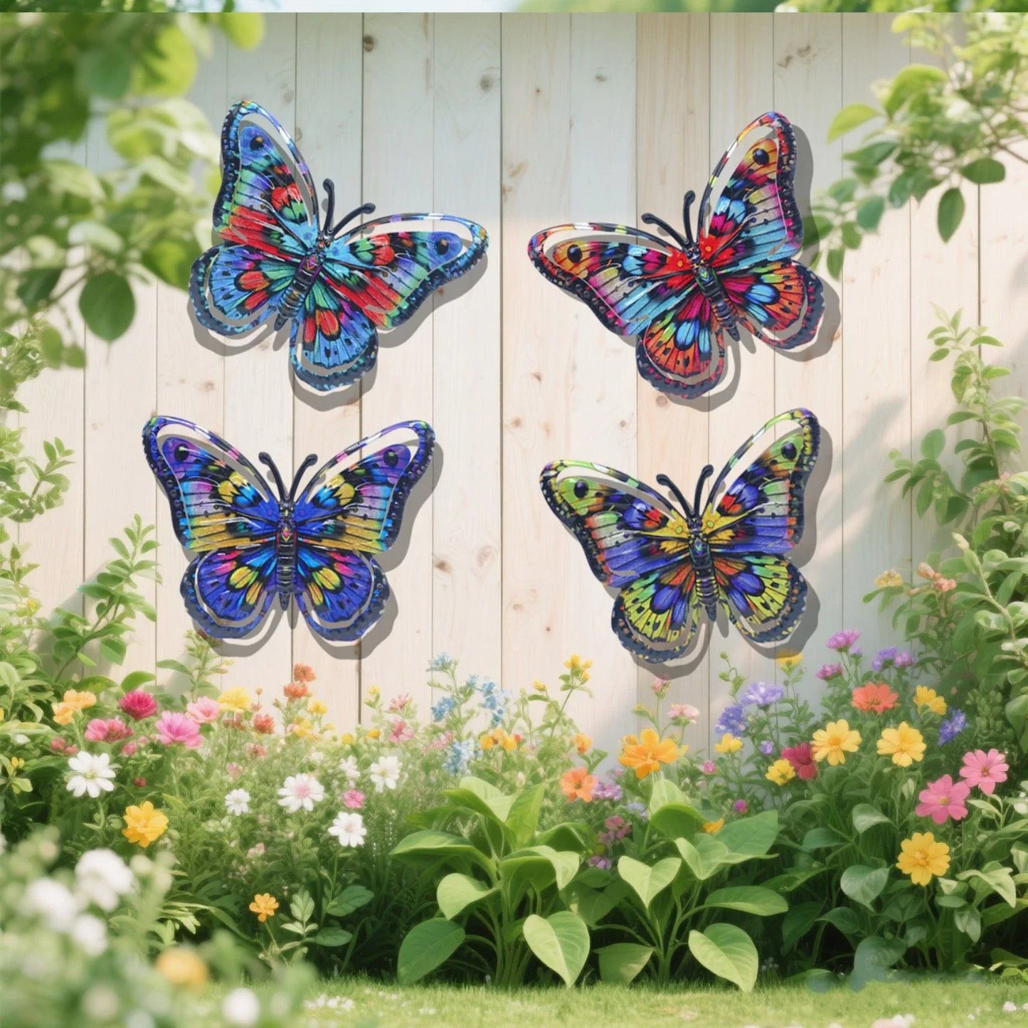 4-Piece Iron Butterfly Wall Decor – Painted Metal Garden Art