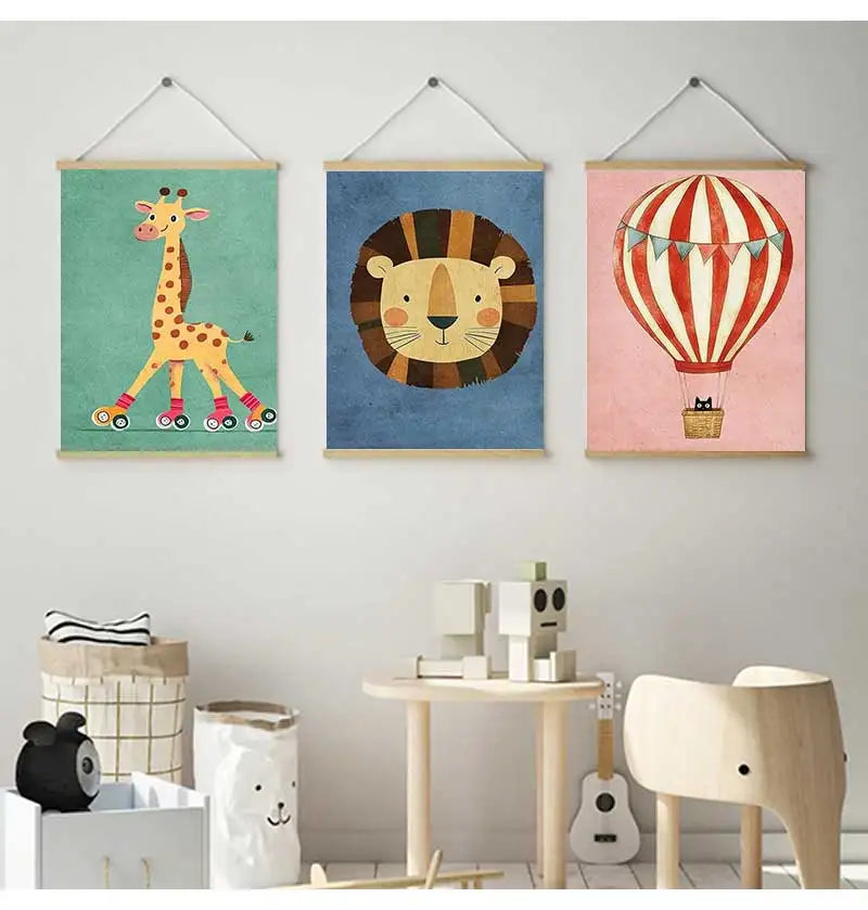 Funny Animal Balloon Canvas Wall Art | Kids Nursery Poster