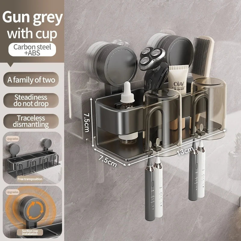 Drill-Free Suction Cup Electric Toothbrush Holder with Cup