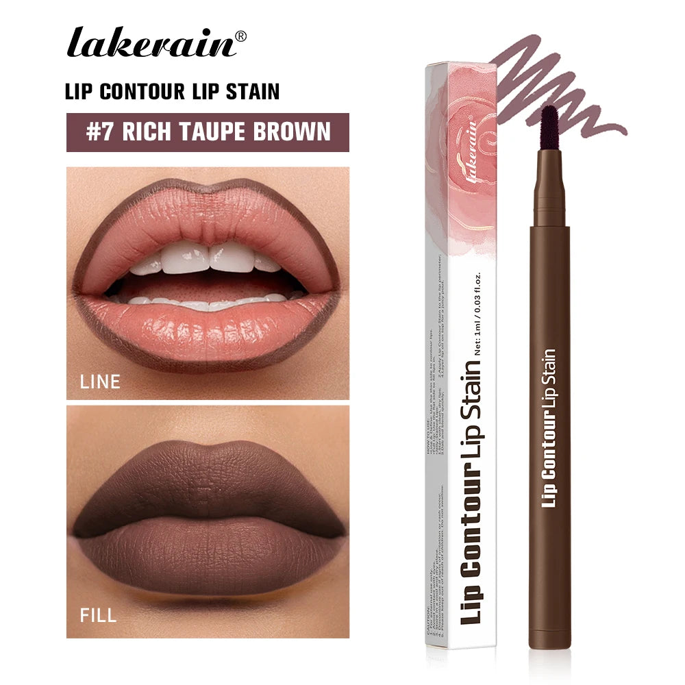 Lakerain Lip Contour Lip Stain Pen Smudge-proof Non-stick Cup Moisturizing Lip Makeup Cosmetic 2-in-1 Lip Stain & Liner Peaceful Pleasures Health and Wellness Rich Taupe Brown