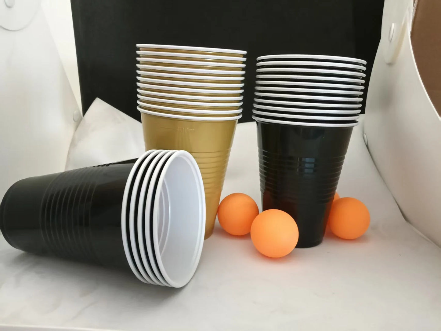Cup Pong Game Set 22 Pcs 16 Oz Plastic Party Cups with 4 PCS Ping Pong Balls for Christmas New Year Gift Gratuation Party Peaceful Pleasures Health and Wellness Gold Black