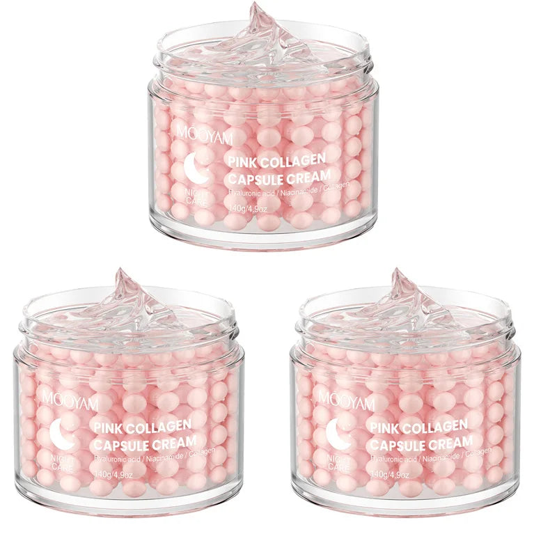 140g Anti Wrinkle Pink Collagen Capsule Cream Collagen Face Anti Aging Gel Firming Repairing Fade Lines Korean Skin Care Product Peaceful Pleasures Health and Wellness 3 pieces