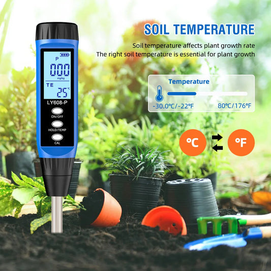 Soil Nutrient Tester Digital Soil Phosphorus Meter Soil Nutrient Tester Phosphorus Temperature Tester for Gardens Orchard Peaceful Pleasures Health and Wellness