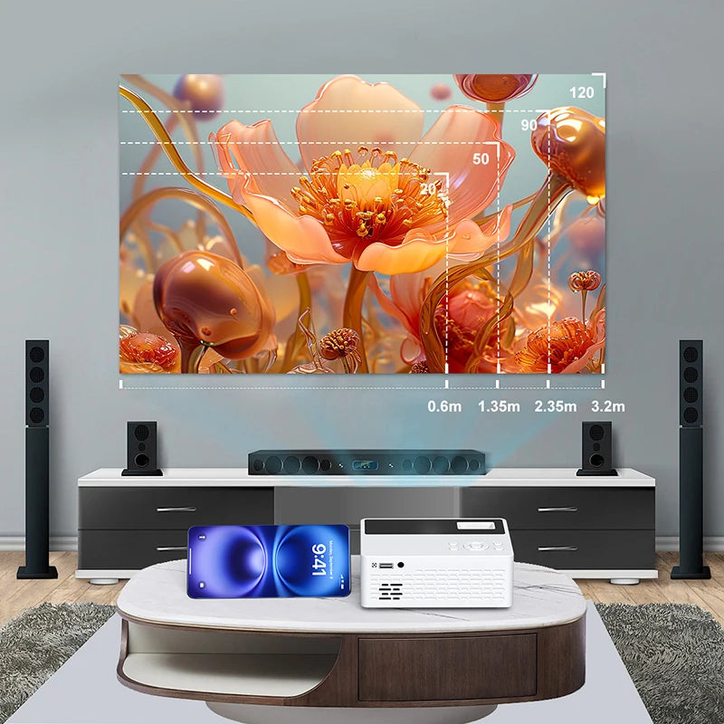 Besus J12C Pro Mini Portable Projector, 1080P Full HD, connects to your cell phone, 120 inch large screen projection for indoor. Peaceful Pleasures Health and Wellness