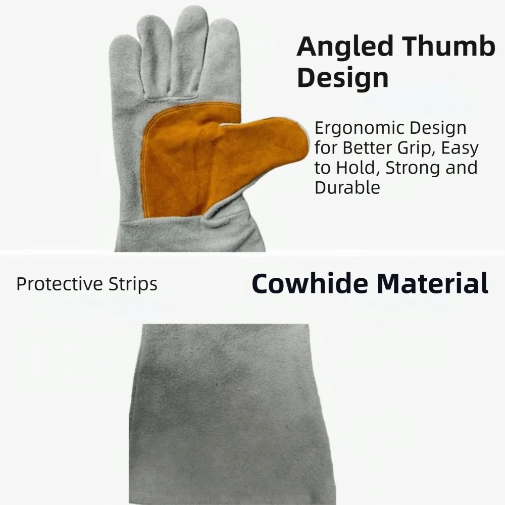 Soft Leather Heat Resistant Gloves Durable Thick Heat Insulation Leather Gloves Stretchable Wrist Cowhide Welding Gloves Peaceful Pleasures Health and Wellness