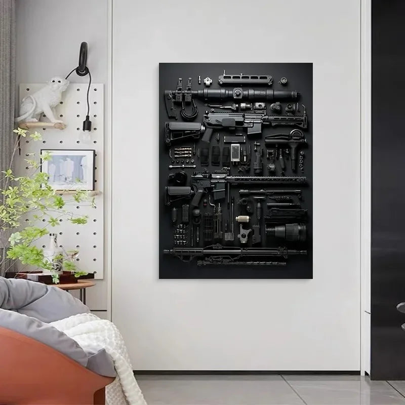 M4A1 Rifle Canvas Wall Art | Modern Weapon Poster Room Decor