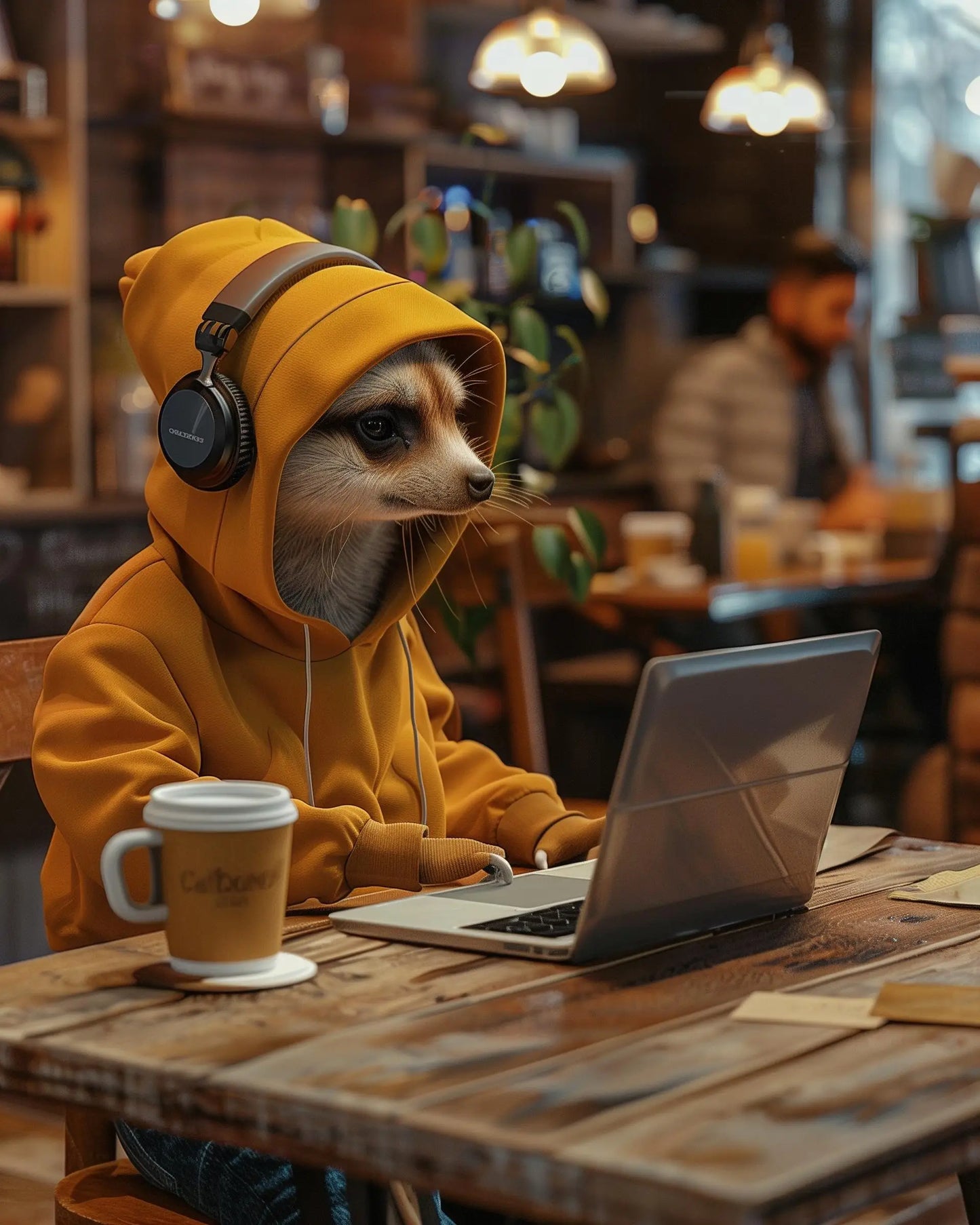 Funny Meerkat Canvas Wall Art | Cozy Animal Coffee Lover Print