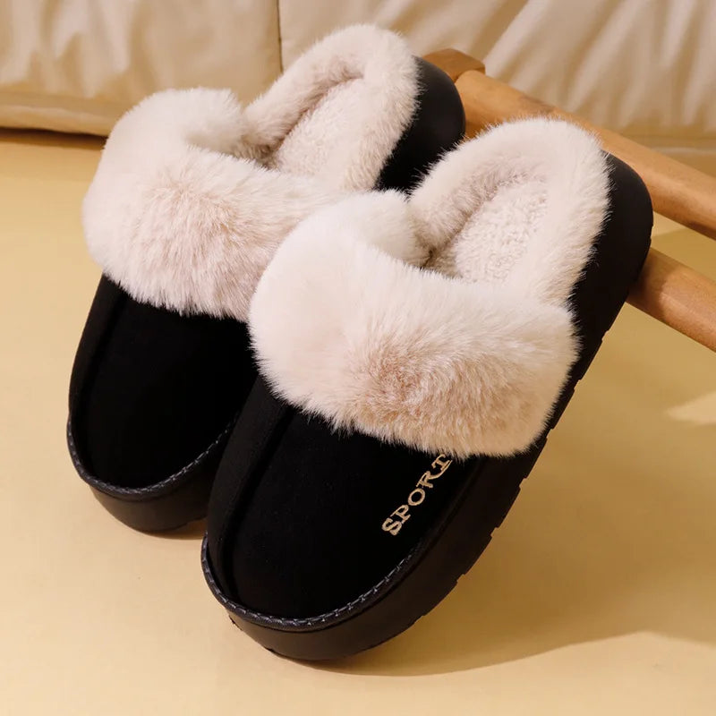 Women's Fluffy Plush House Slippers – Cozy Indoor Flat Shoes
