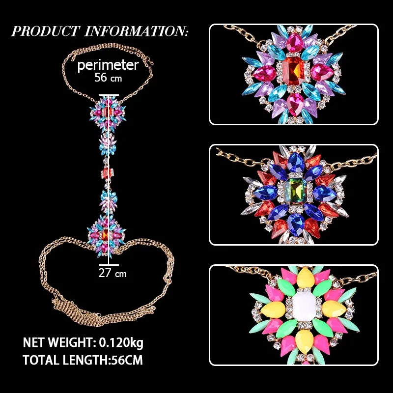 Boho Rhinestone Statement Chest Chain Crystal Necklace Body Chain For Pregnant Women Photography Props Peaceful Pleasures Health and Wellness
