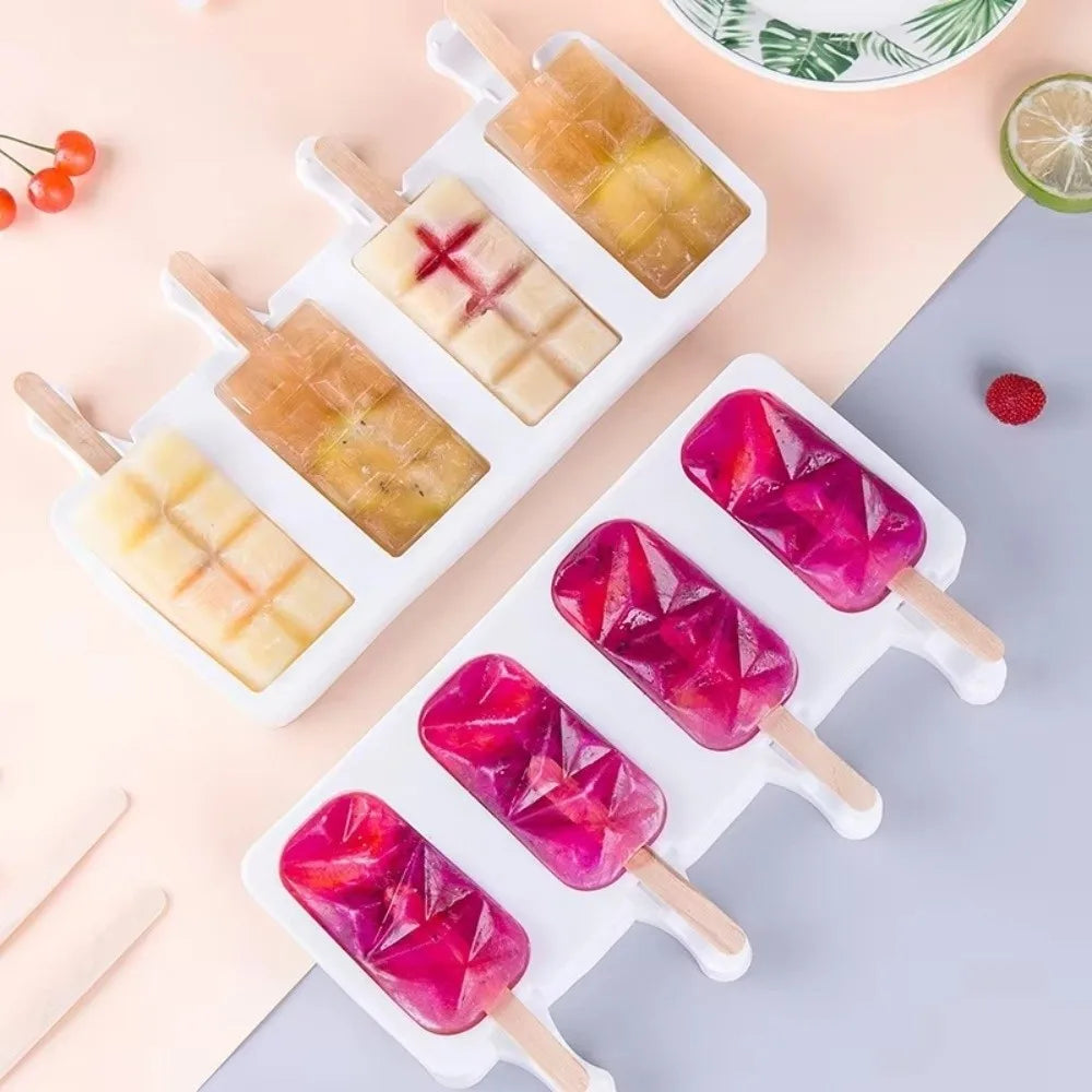 4-Cell Silicone Popsicle Mold | DIY Oval Ice Cream Tray + Sticks