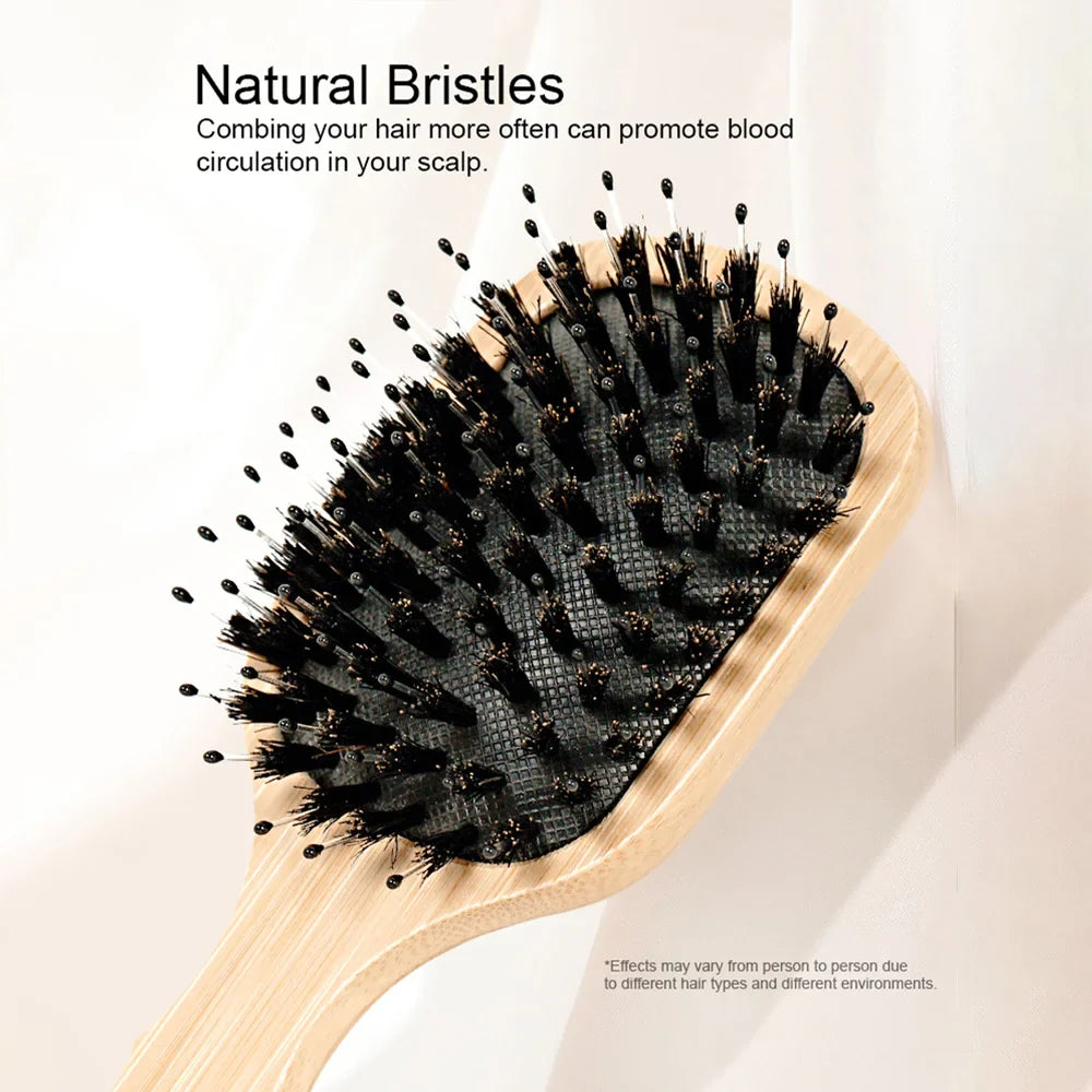 Bamboo Air Cushion Hair Brush – Natural Bristle Detangler
