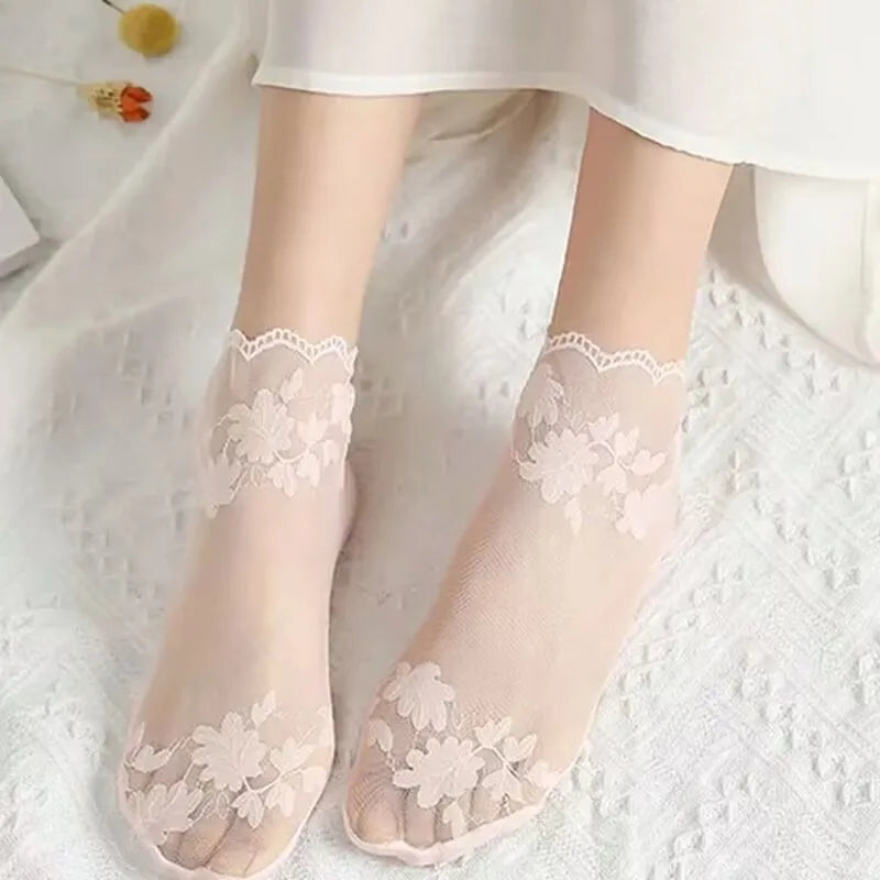 Women's Lace Embroidered Invisible Boat Socks – 5 Pairs Women's Boat Socks Peaceful Pleasures Health and Wellness
