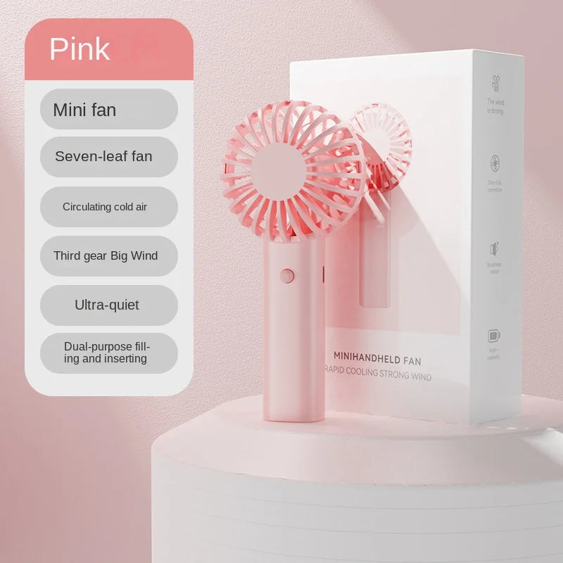 Protable Mini Portable FansHandheld USB Rechargeable Quiet Handheld Fan Lightweight Adjustable Cute Small Fan For Office Outdoor Peaceful Pleasures Health and Wellness Pink