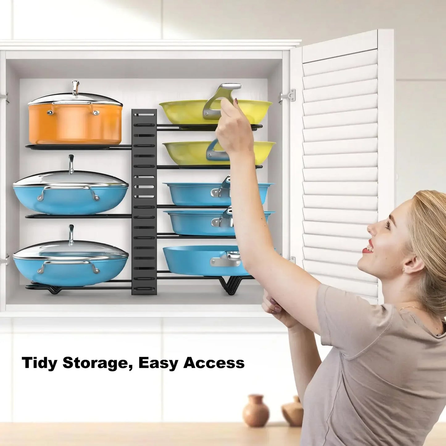 8-Tier Adjustable Pot & Pan Rack Cabinet Organizer – Metal