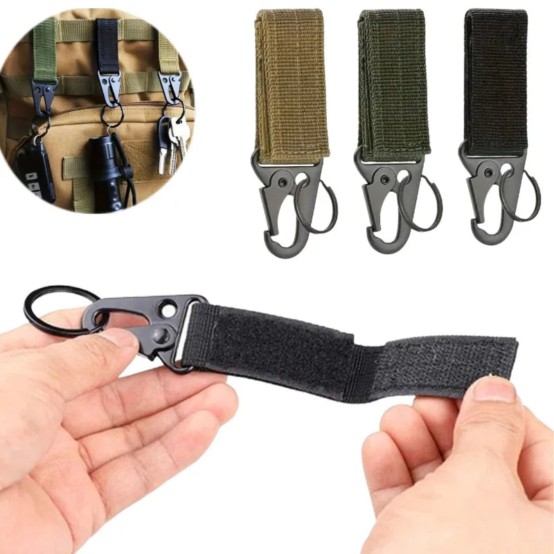 Tactical Nylon Webbing Belt Triangle Buckle & Carabiner Clip