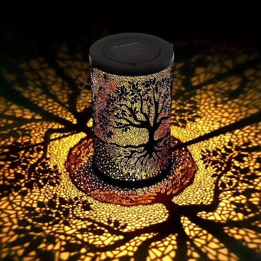 Hanging Solar Lantern Outdoor – Vintage Metal LED Tree Projection Solar Outdoor Lantern Peaceful Pleasures Health and Wellness