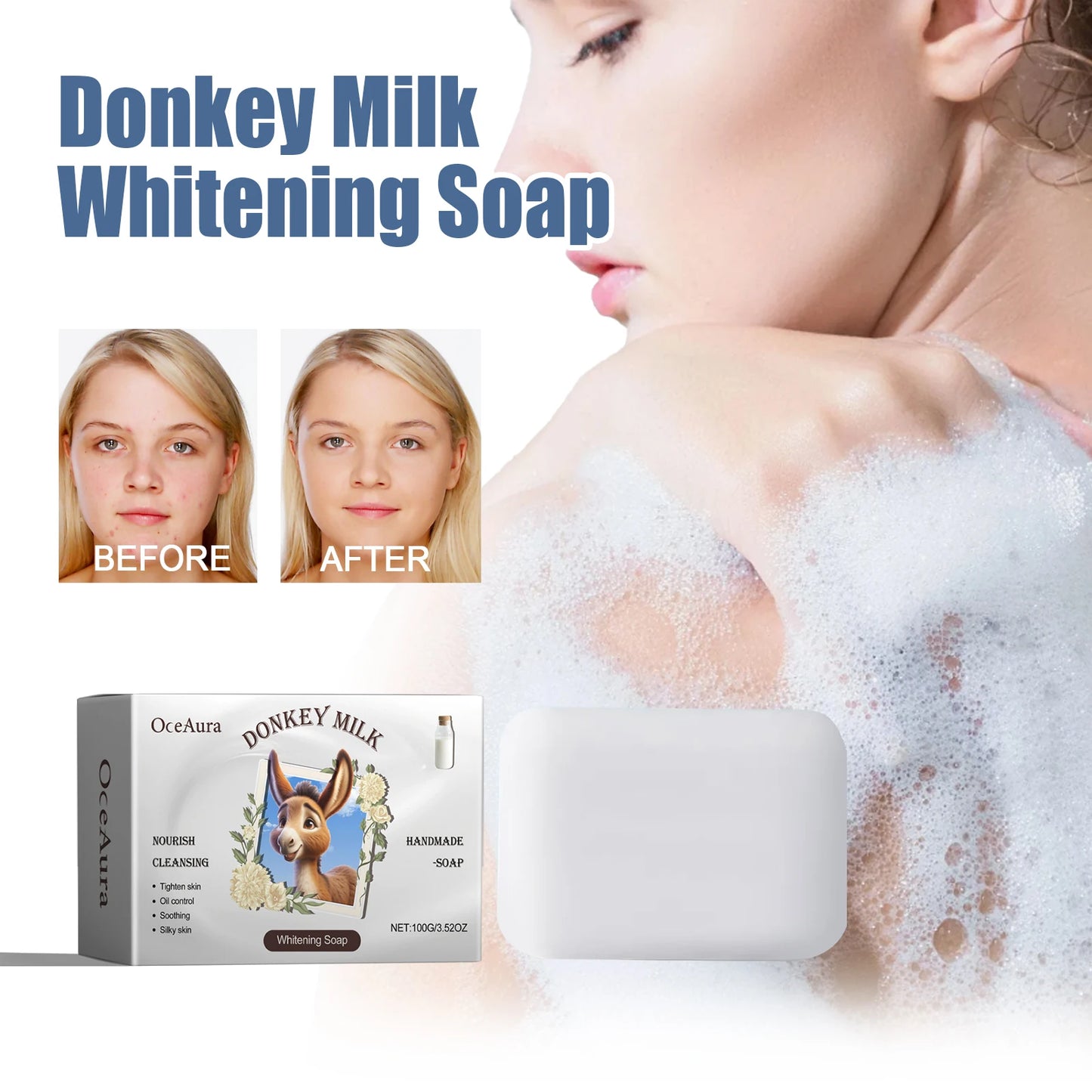 OCEAURA Donkey Milk Whitening Soap – Shea, Olive & Coconut
