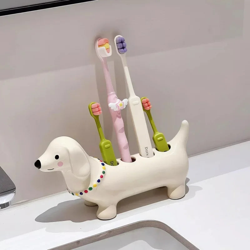 Dachshund Ceramic Toothbrush Holder Storage Rack Bathroom Sink Washstand Toothbrush Base Bathroom Decoration Peaceful Pleasures Health and Wellness