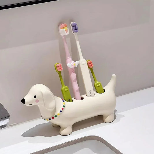 Dachshund Ceramic Toothbrush Holder – 4-Slot Electric Toothbrush Stand for Bathroom Countertop Peaceful Pleasures Health and Wellness