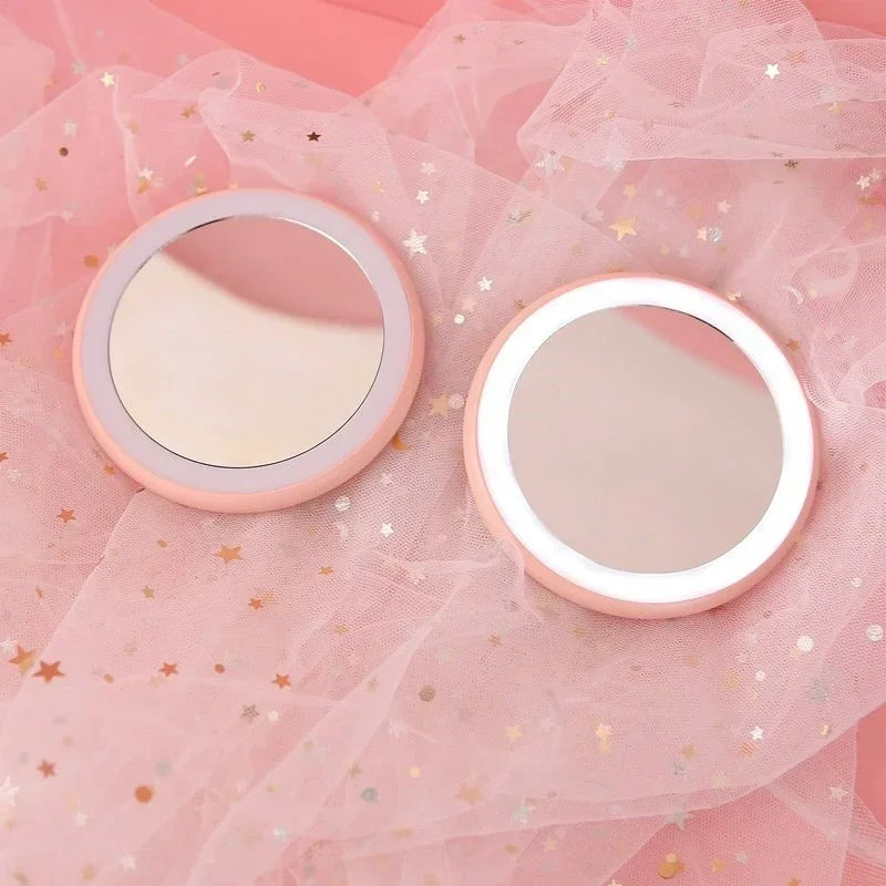 Portable Mini LED Makeup Mirror | 12 LEDs, Rechargeable, HD