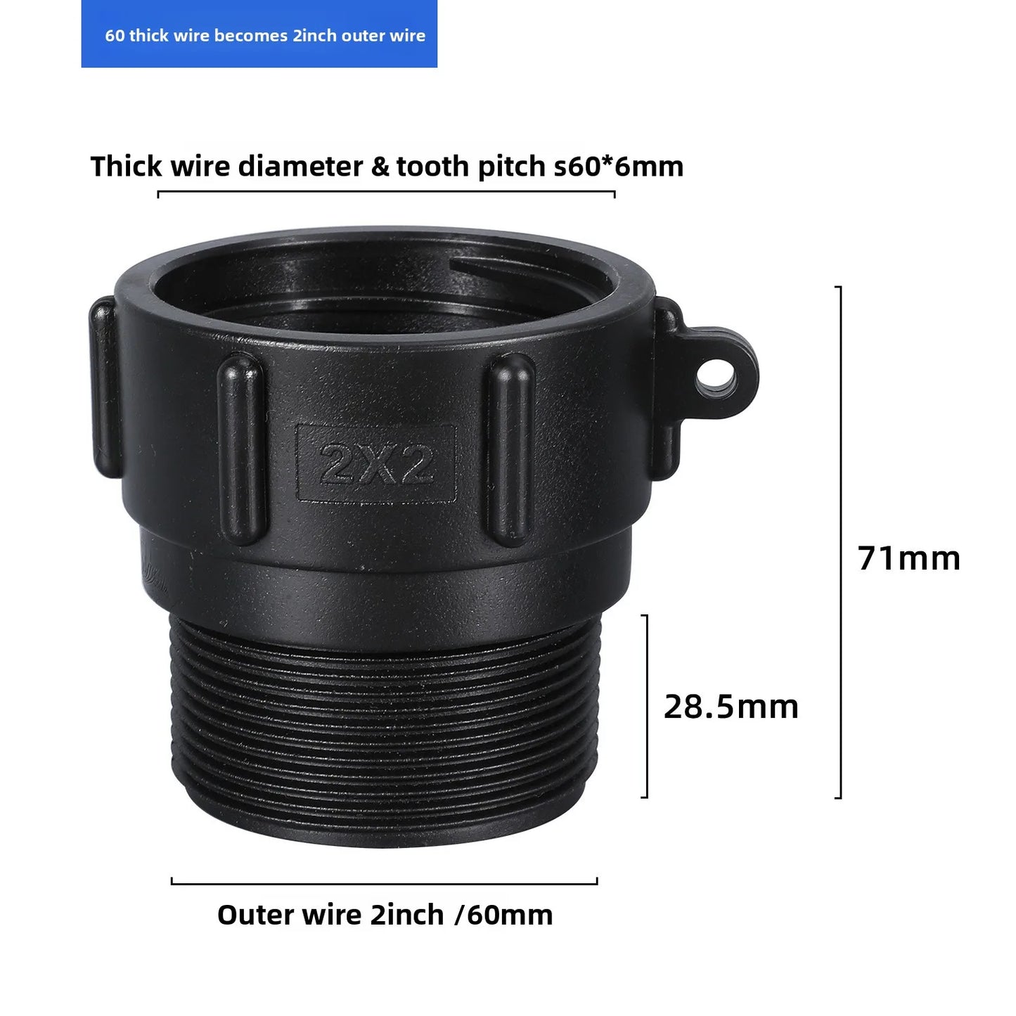 IBC Tank Adapter 60mm to 1/2"–2" BSP Male Pipe Fitting