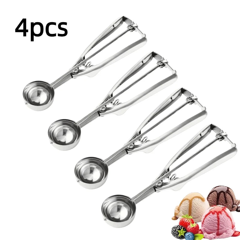Stainless Steel Ice Cream Scoop with Trigger Release Food-Grade Rust-Proof Dishwasher Safe Multi Cookie Scoop for Kitchen Family Peaceful Pleasures Health and Wellness