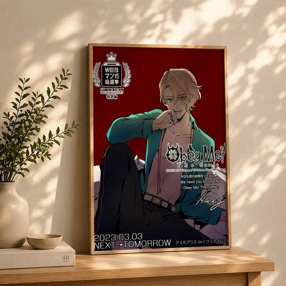 Game O-Obey Me!S Poster HD Self Adhesive Waterproof Wall Art Ideal for Home Office Dorm Bedroom Great Gift Peaceful Pleasures Health and Wellness White4 30X40cmNoframe