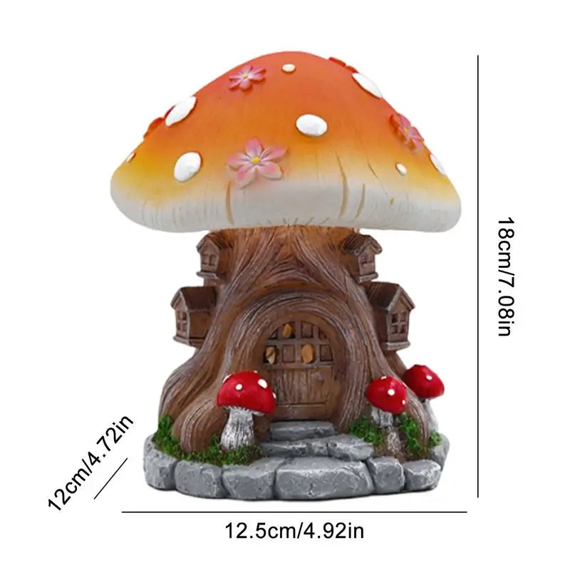 Garden Solar Mushroom Decor LED Light up Solar Figurine Mushroom House Yard Cottage Decoration Outside Resin Statue Waterproof Peaceful Pleasures Health and Wellness