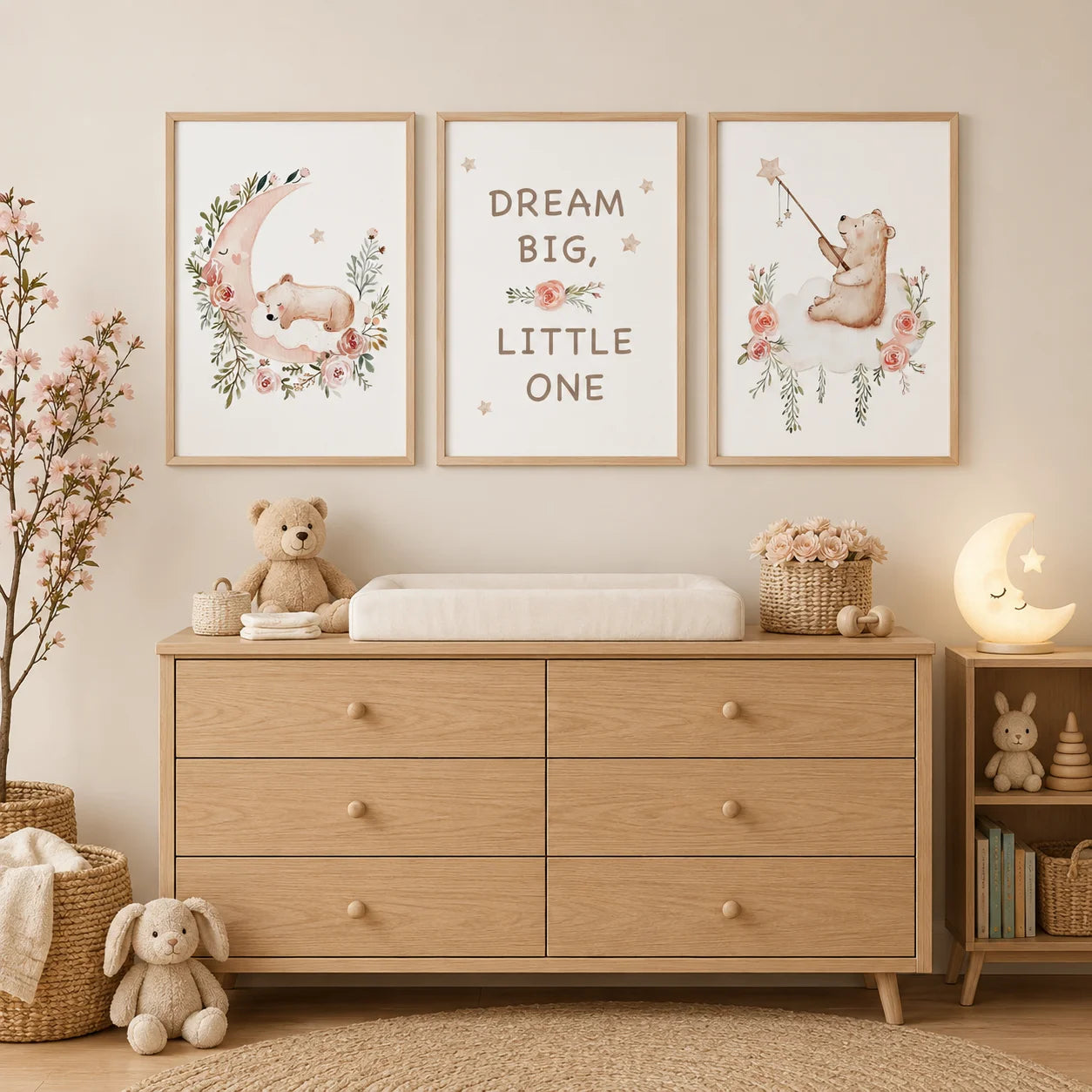Teddy Bear Moon Nursery Canvas Wall Art | Kids Room Poster Nursery Canvas Print Peaceful Pleasures Health and Wellness
