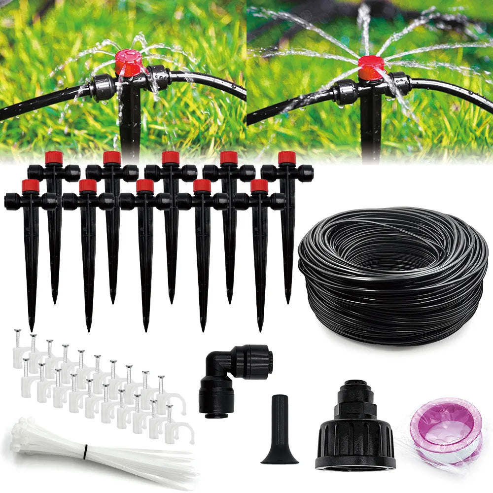 Garden Watering System, Quick-Connect Drip Irrigation Kit, DIY Automatic Irrigation Equipment Set for Lawn Raised Bed Greenhouse Peaceful Pleasures Health and Wellness