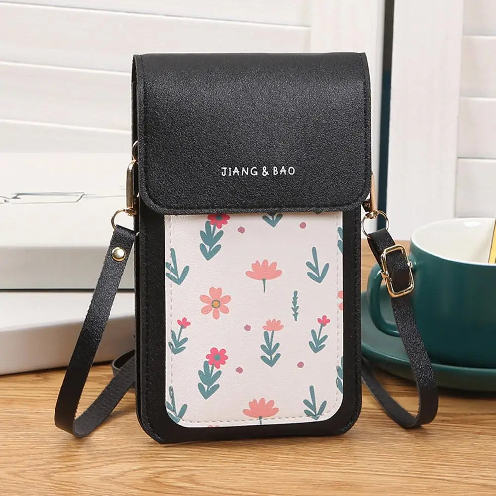 Floral Print Crossbody Phone Bag With Clear Touch Screen Window Mini Cell Phone Pouch Walle For Women Daily Travel Use Peaceful Pleasures Health and Wellness