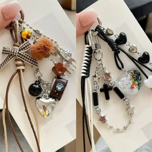Braided Rope Bow Bead Fluffy Ball Keychain Charm | Girls Gift Keychain Charm Oasis Select