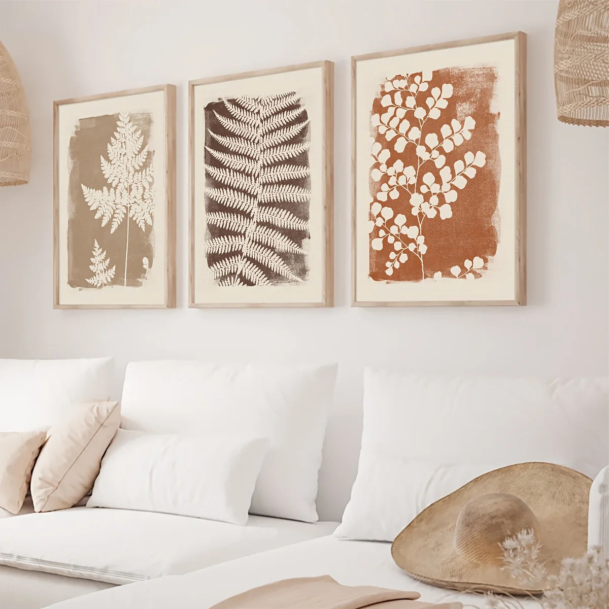 Wall Art Decor Paintings Warm Tones Posters Home Creative Gifts 3pcs Neutral Minimalist Abstract Fern Boho Peaceful Pleasures Health and Wellness